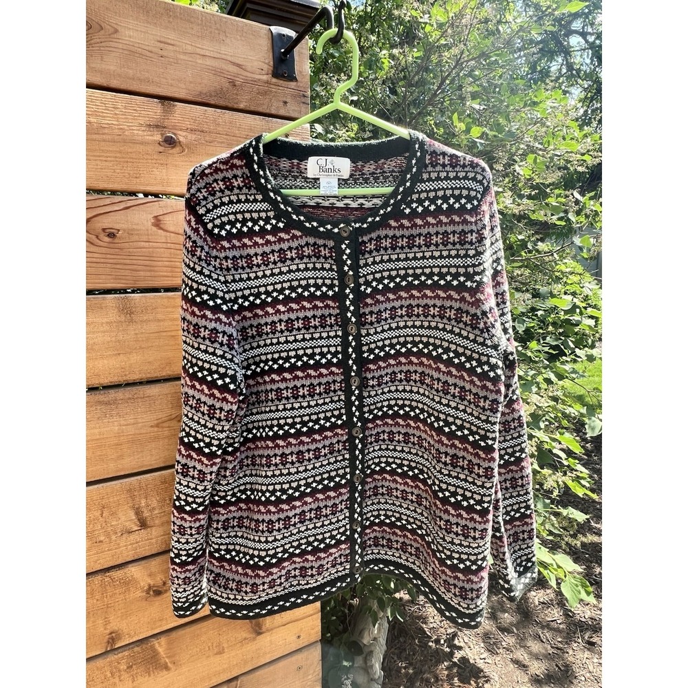 CJ Banks Fair Isle Cardigan Women's XL Nordic Button Sweater EUC